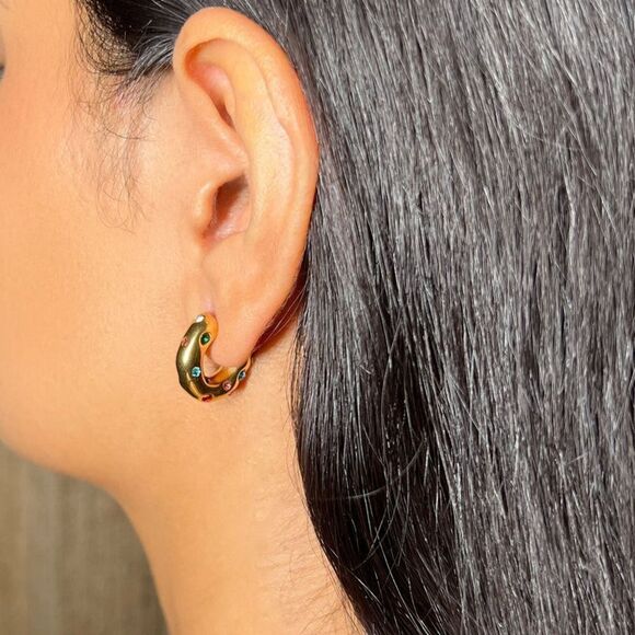 Rhinestone hoop earrings M56 - Picture 4 of 9